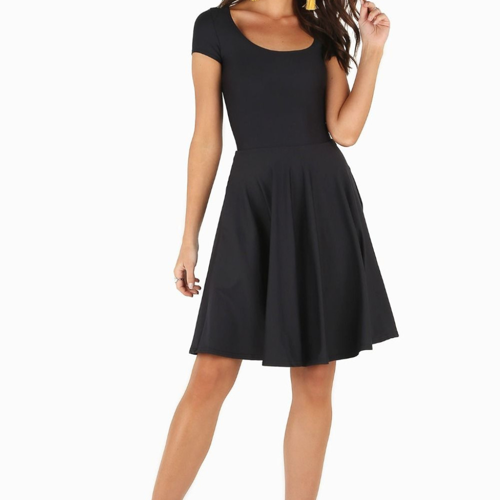 Blackmilk black cap-sleeve skater skirt dress, Med